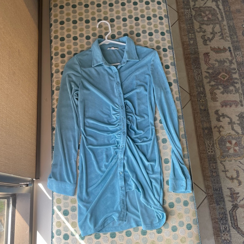 Button Front Blue Dress